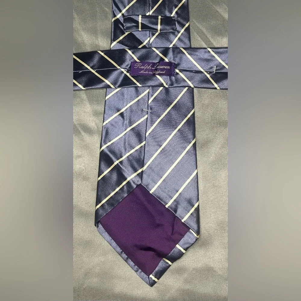 Men’s Ralph Lauren Purple Label White Striped Silk Italy Designer Tie - Picture 2 of 6